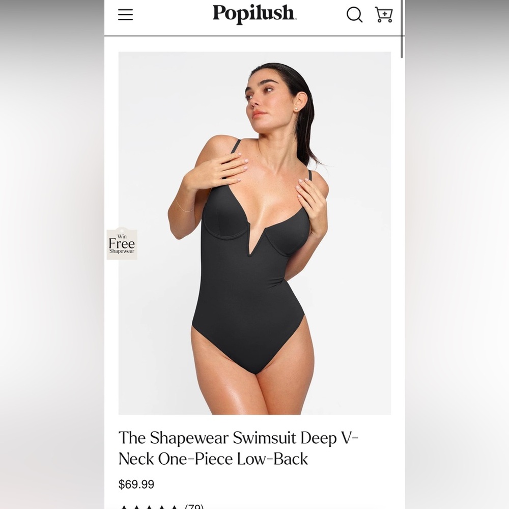 Popilush The Shapewear Swimsuit Deep V-Neck One-Piece Low-Back - M